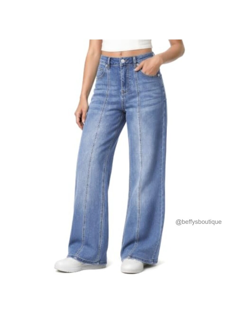 High Waisted Wide Leg Subtle Flare Denim Jeans